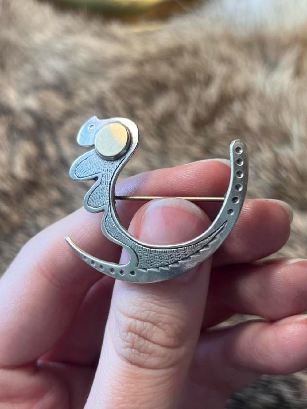 Addy Roman sterling silver and 14k gold abstract bird shaped brooch
